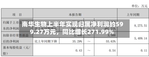 南华生物上半年实现归属净利润约599.27万元	，同比增长271.99%-第2张图片